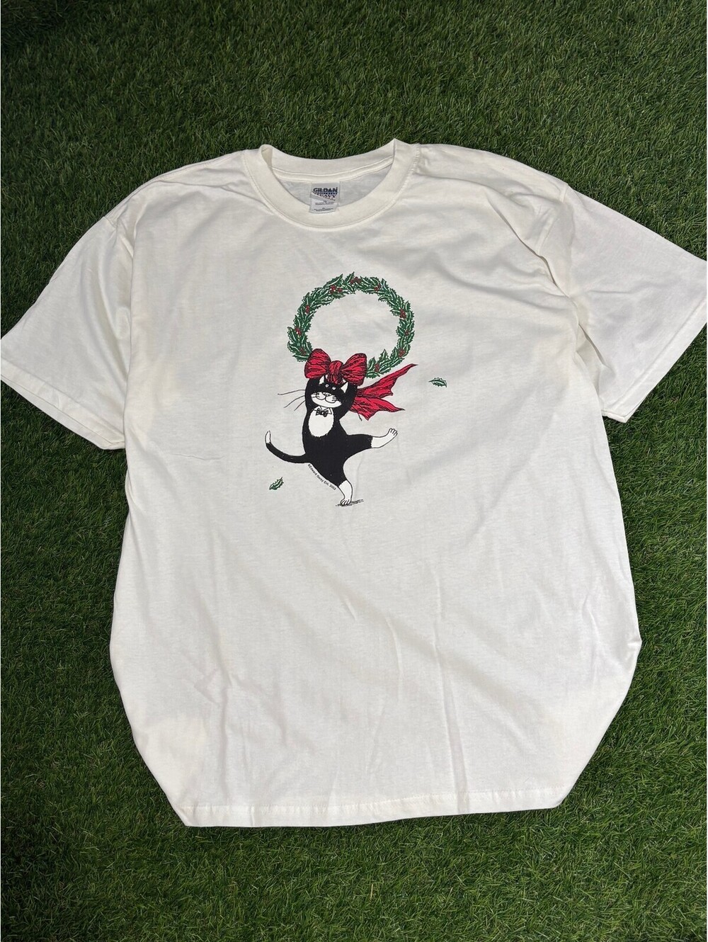 Vintage Cat Graphic XL white cotton t-shirt